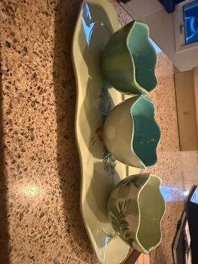 Southern Living At Home Green Ceramic Condiment Set with Tray
